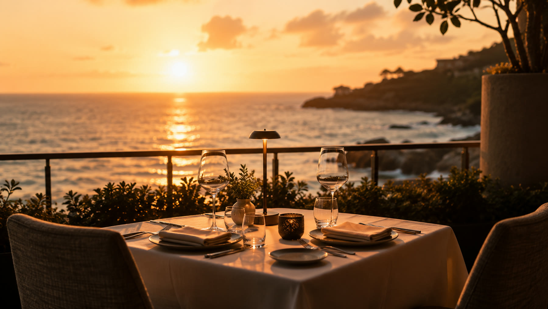 A single set table at golden hour