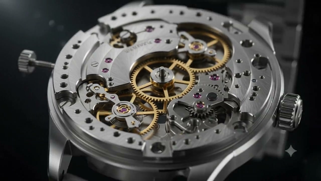 A watchmaker's view of the assembled calibre in its case